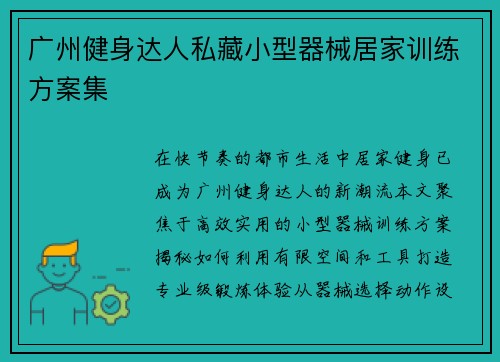 广州健身达人私藏小型器械居家训练方案集