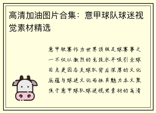 高清加油图片合集：意甲球队球迷视觉素材精选